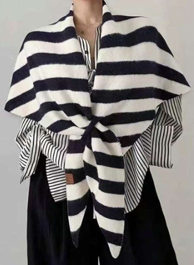 EMGILL Winter Warm Shawl Wraps for Women Knitted Striped Knotted Cardigan Cape Soft Triangle Scarf Wrap Travel Elegant Tops Poncho - Image 5